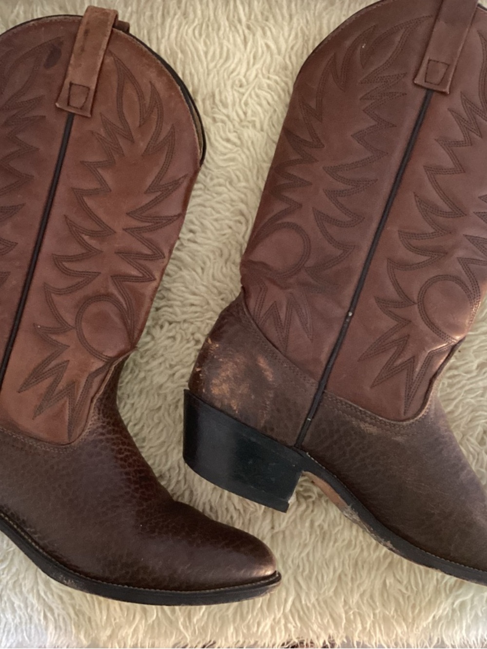 Vintage Brown Leather Heeled Cowboy Boots